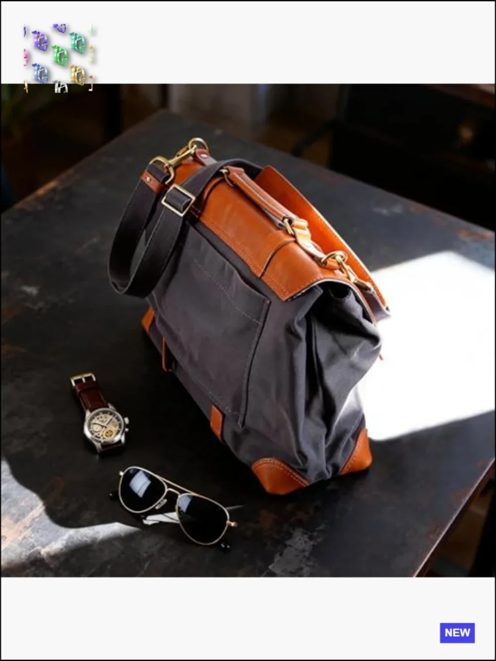 Canvas & Full Grain Leather Crossbody Bag Handmade Artisan Messenger Laptop